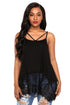 Sexy Black Sheer Lace Hem Strappy Tank Top